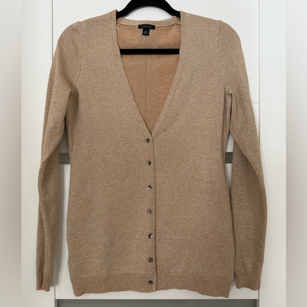 Ann Taylor Shimmering Gold Cardigan Sweater - XS